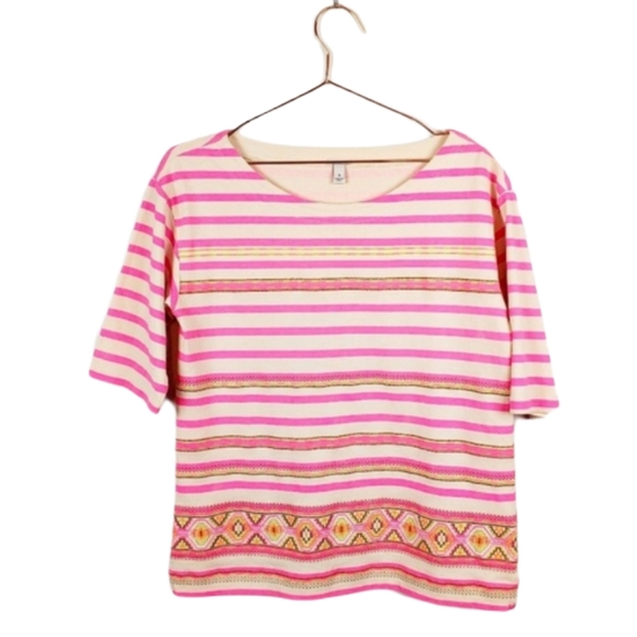 J.Crew Neon Pink Embroidered Striped Boatneck Top - Picture 4 of 7